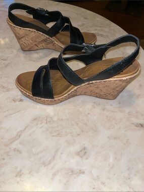 boc Black Strappy Cork Wedge Sandals